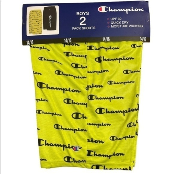 Champion Boys Black Green Shorts UPF 30 wicking quick dry shorts NWT Sz 14/16 - Picture 1 of 6